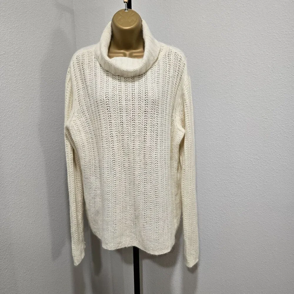 Crazy Horse Chunky Fisherman Cream Angora Blend Cable Knit Sweater Womens L Cozy
